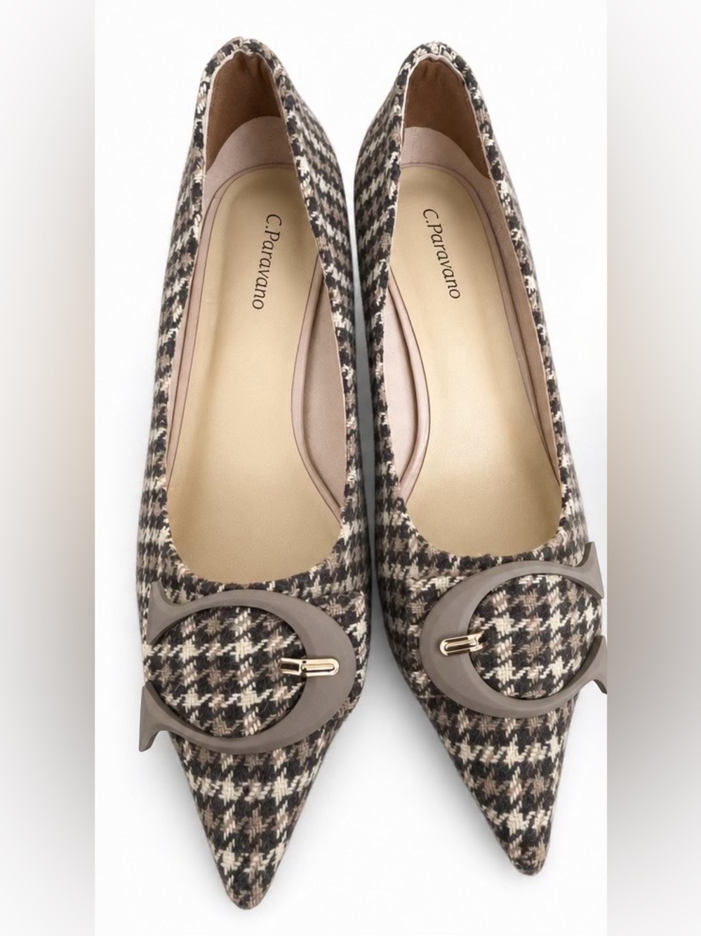 NWOT C. Paravano Tweed Buckle Pointed Toe Pumps Olivia Size 8.5  (39 EU)